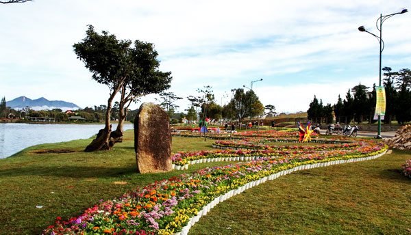 Một góc không gian hoa Vườn Xinh bên bờ hồ Xuân Hương