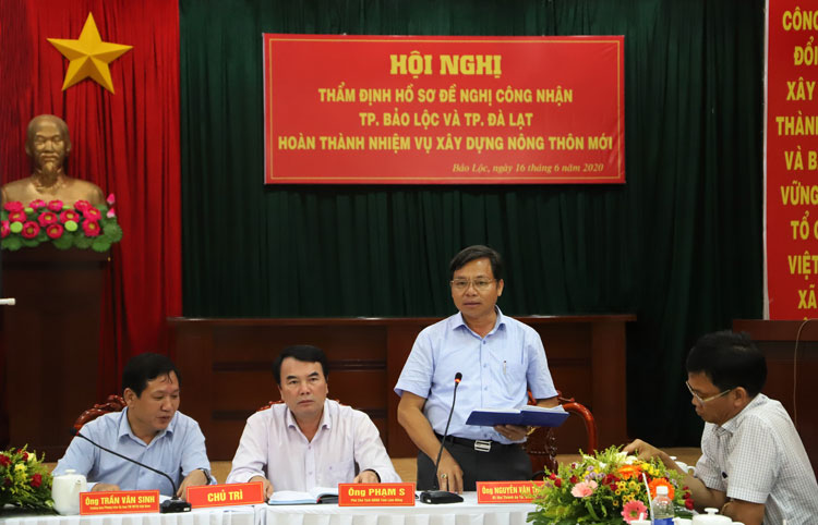  Đồng chí Nguyễn Văn Triệu – Ủy viên Ban Thường vụ Tỉnh ủy, Bí thư Thành ủy Bảo Lộc phát biểu tại buổi làm việc với Đoàn công tác của Trung ương