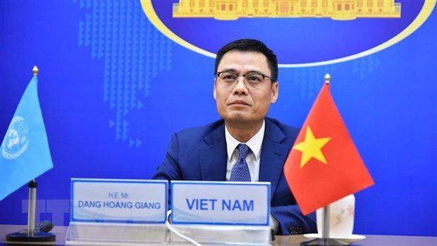 Thứ trưởng Ngoại giao Đặng Hoàng Giang tham dự và phát biểu tại Phiên thảo luận mở trực tuyến. 
