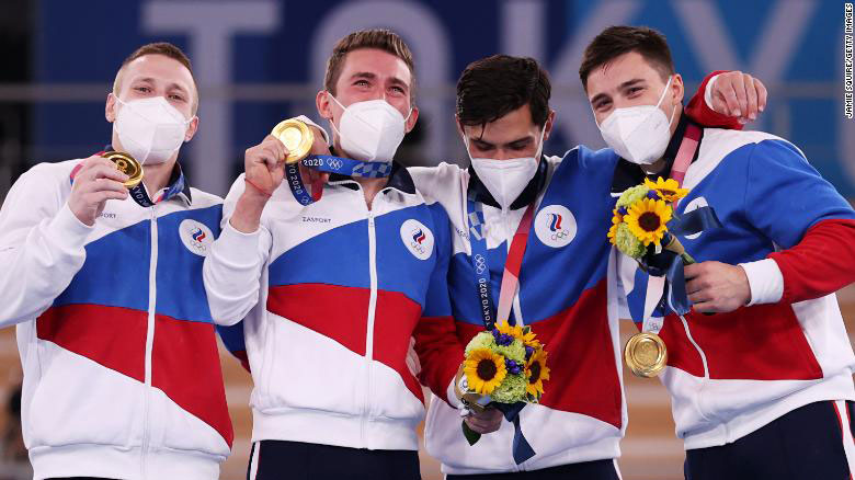 Các VĐV thể dục dụng cụ của Nga giành huy chương tại Tokyo 2020. Ảnh: Internet