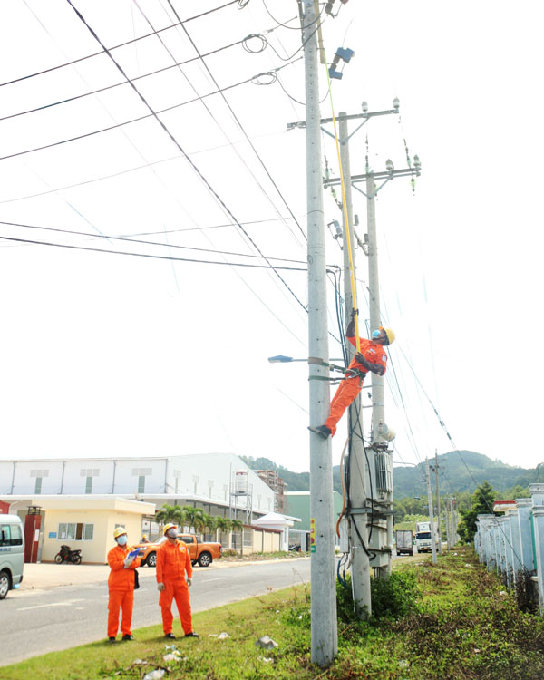 Cán bộ, công nhân viên Điện lực Đức Trọng thực hiện chăm sóc, bão dưỡng thiết bị nhằm cung cấp điện ổn định cho Khu Công nghiệp Phú Hội