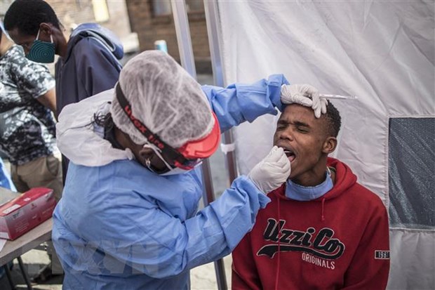 Nhân viên y tế lấy mẫu xét nghiệm COVID-19 cho người dân tại Johannesburg, Nam Phi. (Ảnh: AFP/TTXVN)
