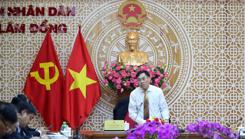 Ông Võ Ngọc Hiệp – Phó Chủ tịch UBND tỉnh Lâm Đồng, Trưởng BĐD HĐQT NHCSXH tỉnh Lâm Đồng phát biểu kết luận Hội nghị