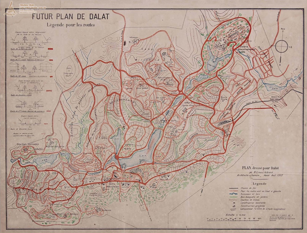 Bản đồ quy hoạch Đà Lạt của Ernest Hébrard, năm 1923 (Nguồn: Trung tâm Lưu trữ quốc gia IV)