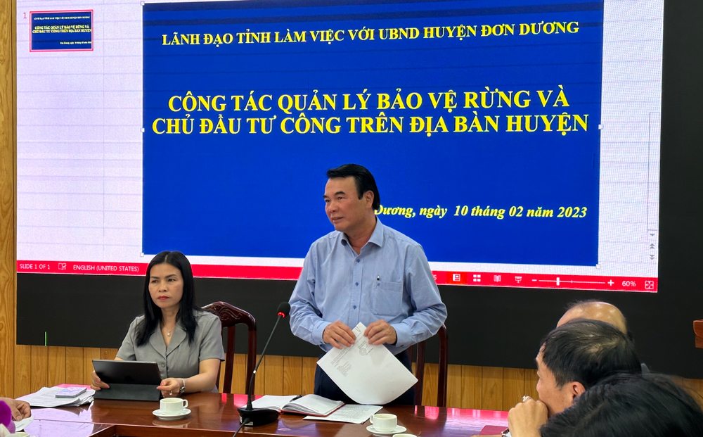 Phó Chủ tịch UBND tỉnh Pham S phát biểu tại buổi làm việc