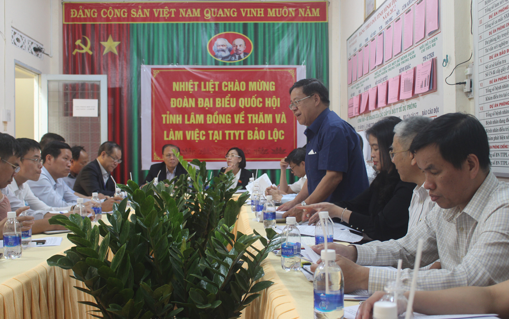 Thành viên đoàn giám sát đặt câu hỏi, nêu vấn đề về giải pháp nhằm đáp ứng nhu cầu khám chữa bệnh cho nhân dân Bảo Lộc