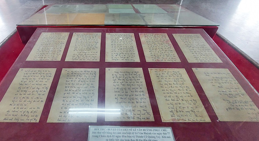 Bức thư của liệt sĩ Lê Văn Huỳnh tại Bảo tàng Thành cổ Quảng Trị