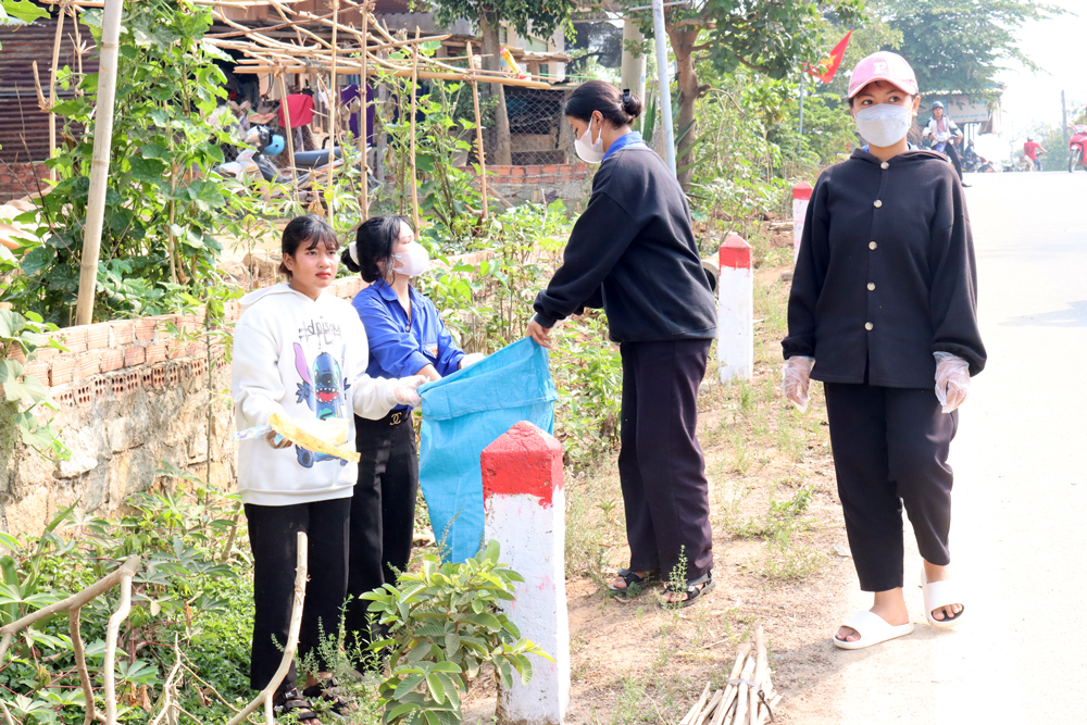 Các đoàn viên, thanh niên tham gia trồng cây xanh và thu gom rác tại các tuyến đường