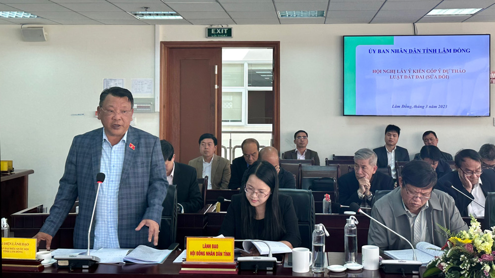 Ông Nguyễn Tạo - Phó Trưởng đoàn chuyên trách Đoàn ĐBQH tỉnh Lâm Đồng phát biểu ý kiến tại hội thảo
