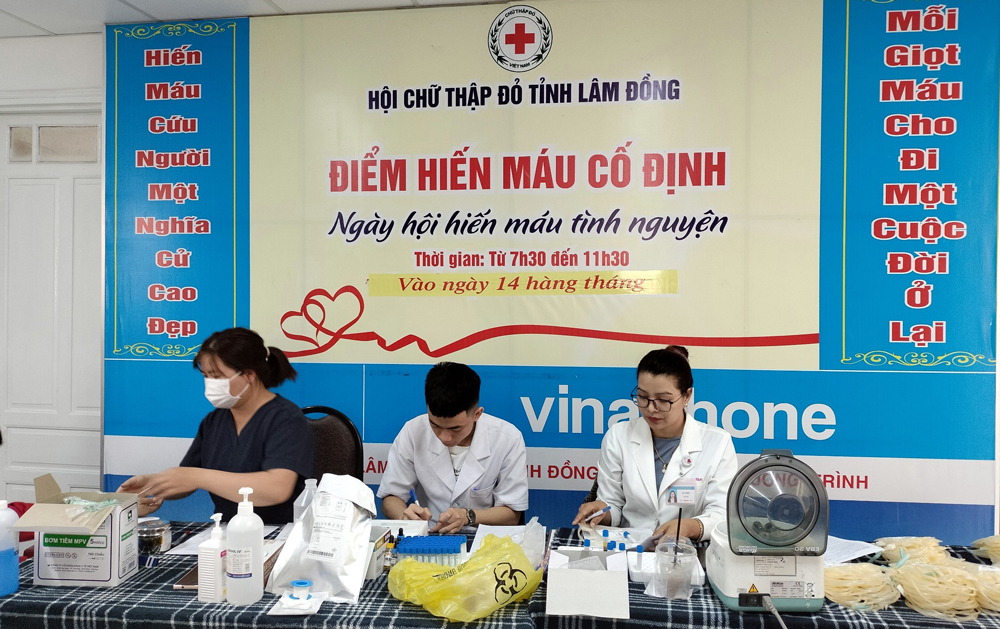 Các y bác sỹ Bệnh viện Đa khoa Lâm Đồng đảm bảo an toàn tiếp nhận máu từ người hiến