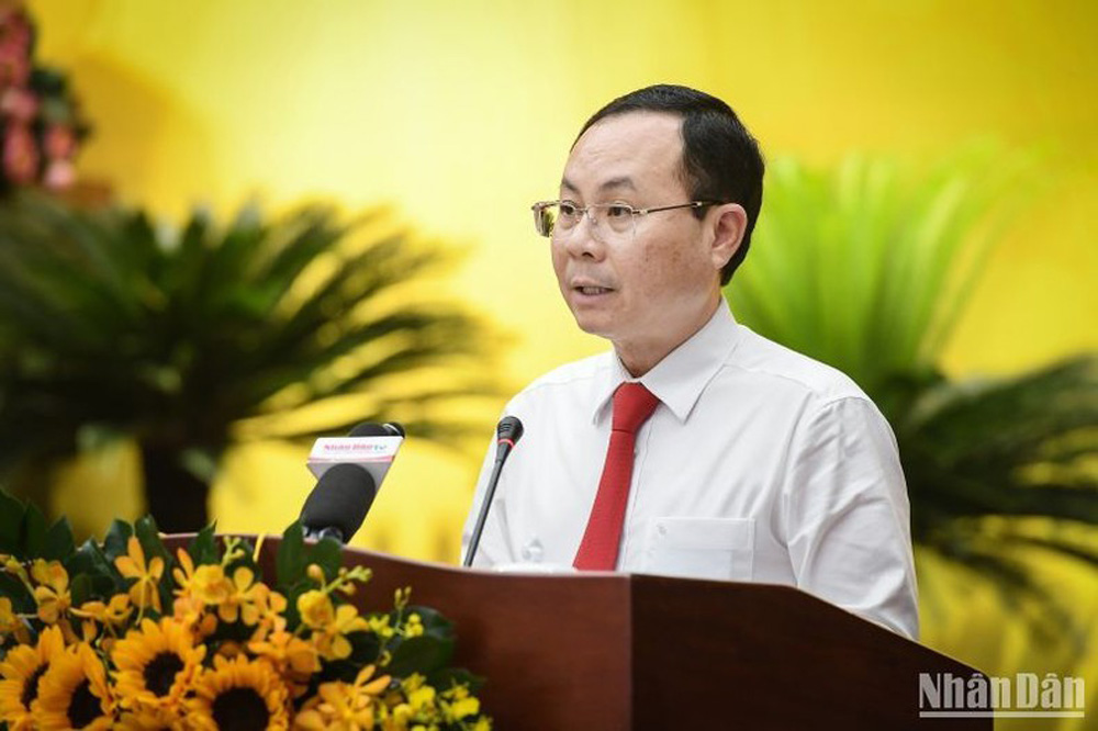 Đồng chí Nguyễn Văn Hiếu, Phó Bí thư Thành ủy Thành phố Hồ Chí Minh phát biểu tại hội nghị