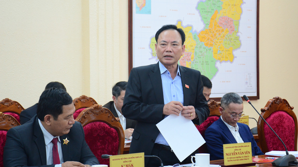 Đồng chí Nguyễn Văn Yên - Ủy viên Ban Thường vụ Tỉnh ủy, Trưởng Ban Nội chính Tỉnh ủy phát biểu tại buổi làm việc