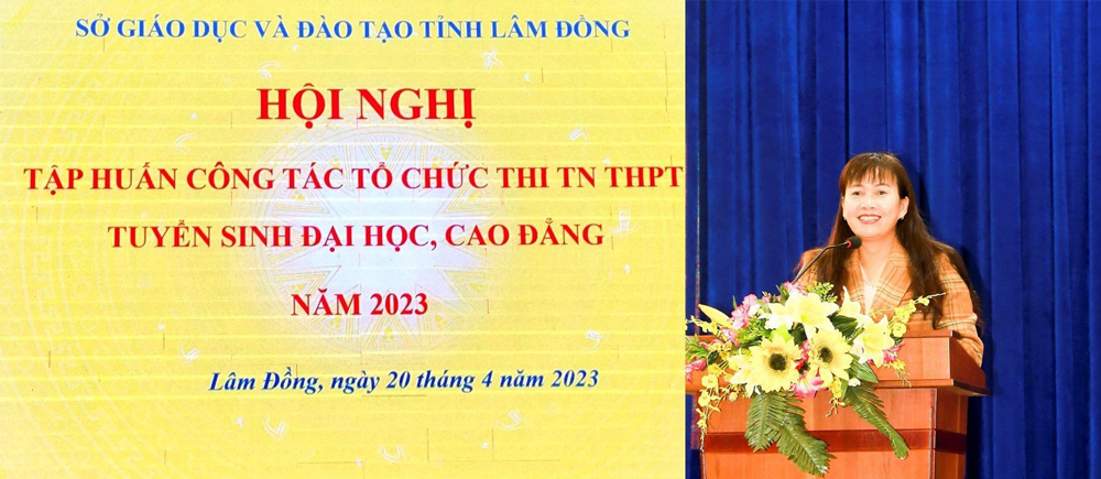 Bà Phạm Thị Hồng Hải - Giám đốc Sở GD&ĐT phát biểu tại lớp tập huấn