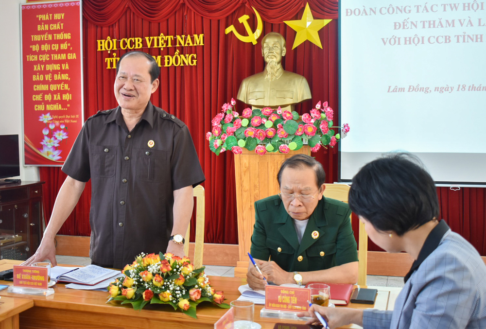 Thượng tướng Bế Xuân Trường - Chủ tịch Trung ương Hội CCB Việt Nam phát biểu chỉ đạo tại buổi làm việc