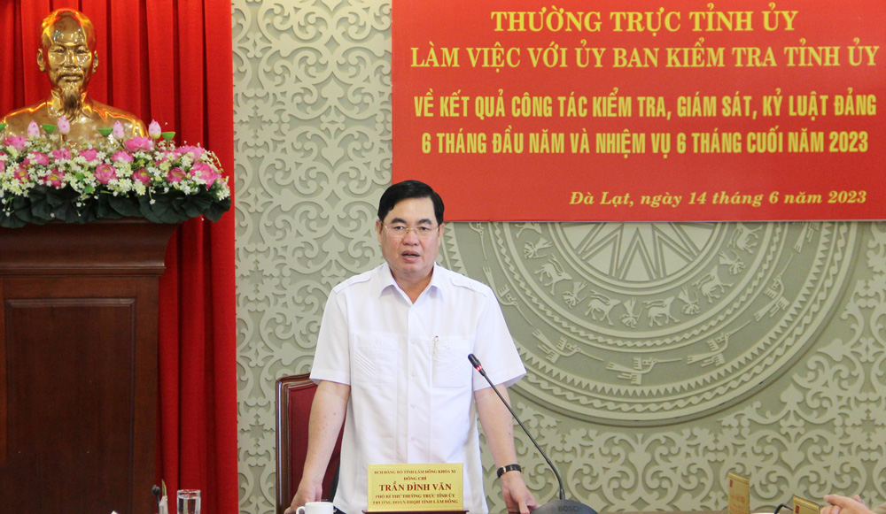 Đồng chí Trần Đình Văn - Phó Bí thư Thường trực Tỉnh ủy phát biểu kết luận buổi làm việc