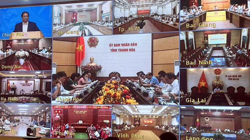 Thủ tướng Chính phủ Phạm Minh Chính, Trưởng Ban Chỉ đạo quốc gia phòng chống dịch Covid-19 phát biểu chỉ đạo tại phiên họp thứ 20 của Ban Chỉ đạo trực tuyến với 63 tỉnh, thành phố