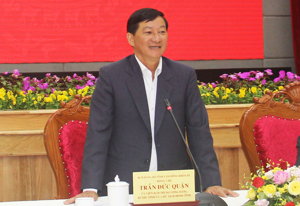 Đồng chí Bí thư Tỉnh ủy Lâm Đồng Trần Đức Quận phát biểu kết luận buổi gặp mặt