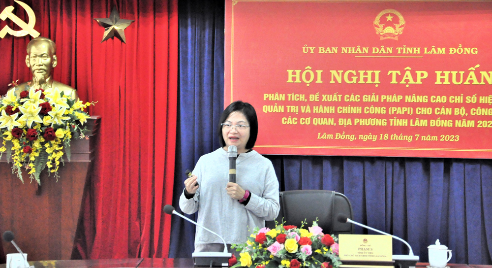 Bà Đỗ Thanh Huyền, chuyên gia phân tích chính sách công thuộc Chương trình phát triển Liên hiệp quốc UNDP tại Việt Nam trả lời các câu hỏi của đại biểu tại Hội nghị