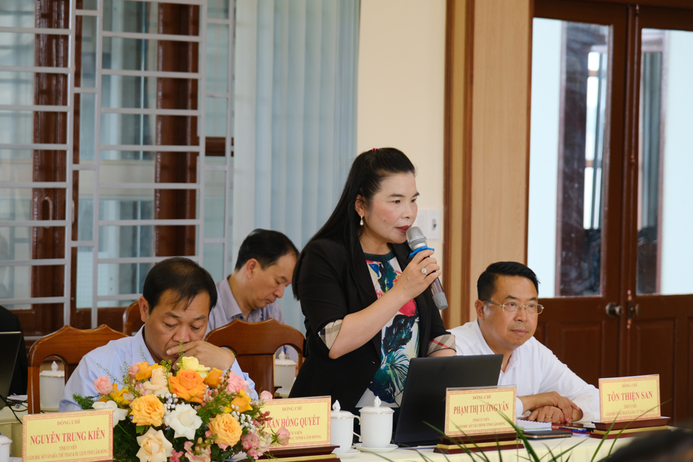 Đồng chí Giám đốc Sở Tài chính Phạm Thị Tường Vân phát biểu tại buổi làm việc
