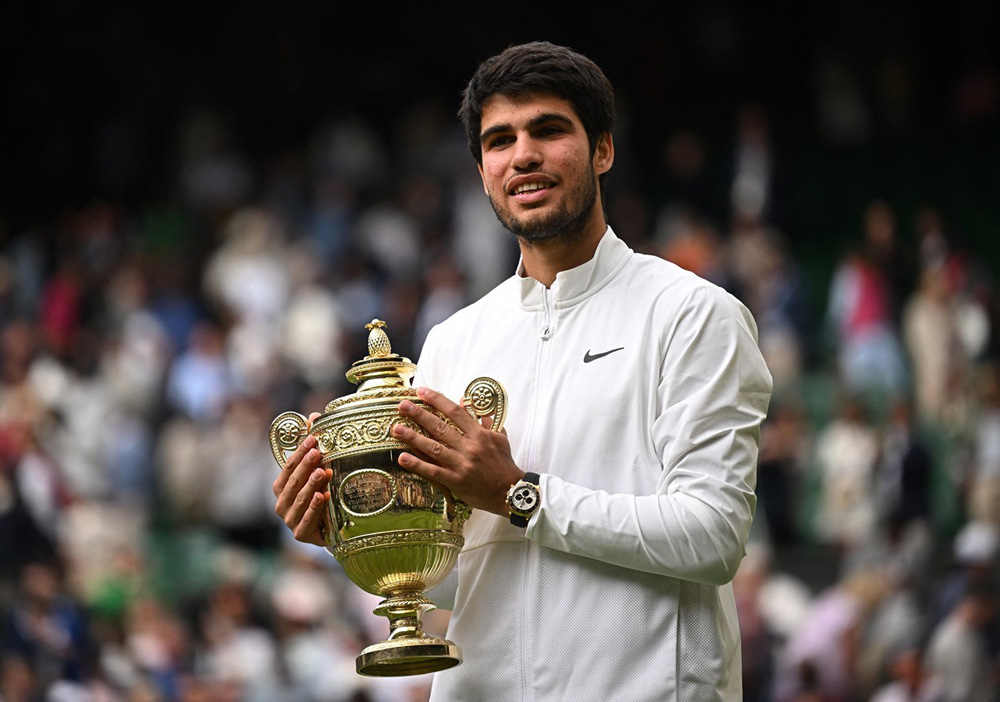 Tay vợt Carlos Alcaraz người Tây ban Nha, vô địch đơn nam Wimbledon 2023. Ảnh: Internet