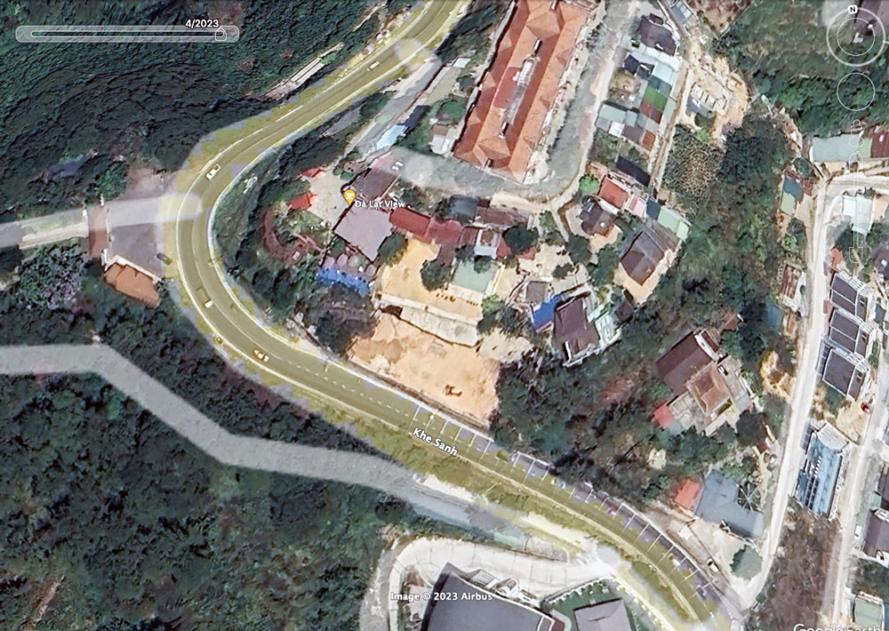 Hiện trạng công trình tại vị trí thửa đất số 330, tờ bản đồ số 08, đường Khe Sanh, phường 10, thành phố Đà Lạt nhìn từ trên cao