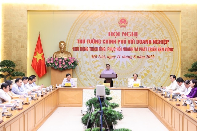Thủ tướng Phạm Minh Chính chủ trì Hội nghị với doanh nghiệp Chủ động thích ứng, phục hồi nhanh và phát triển bền vững ngày 11/8/2022