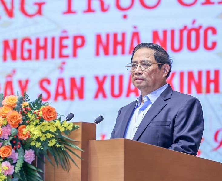 -	Thủ tướng Chính phủ Phạm Minh Chính phát biểu khai mạc Hội nghị. Ảnh VOV.