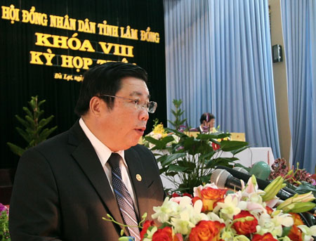 Đ/c Huỳnh Đức Hòa - Bí thư Tỉnh ủy, Chủ tịch HĐND tỉnh phát biểu khai mạc kỳ họp
