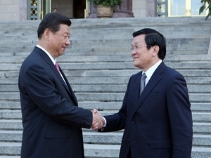 Chủ tịch nước Cộng hòa Nhân dân Trung Hoa Tập Cận Bình đón Chủ tịch nước Trương Tấn Sang.