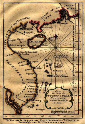 Bản đồ bờ biển Việt Nam với hai quần đảo Hoàng Sa và Trường Sa do người Hà Lan vẽ năm 1754