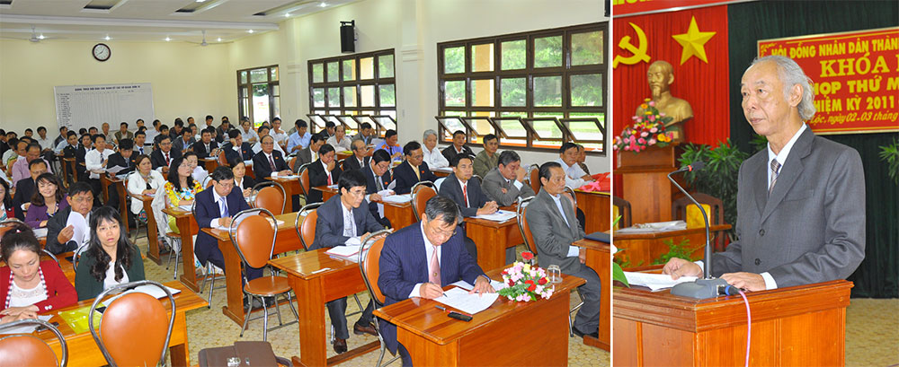 Ông Lê Hoàng Phụng - UVBTV Tỉnh ủy, Bí thư Thành ủy, Chủ tịch HĐND TP Bảo Lộc, phát biểu tại kỳ họp