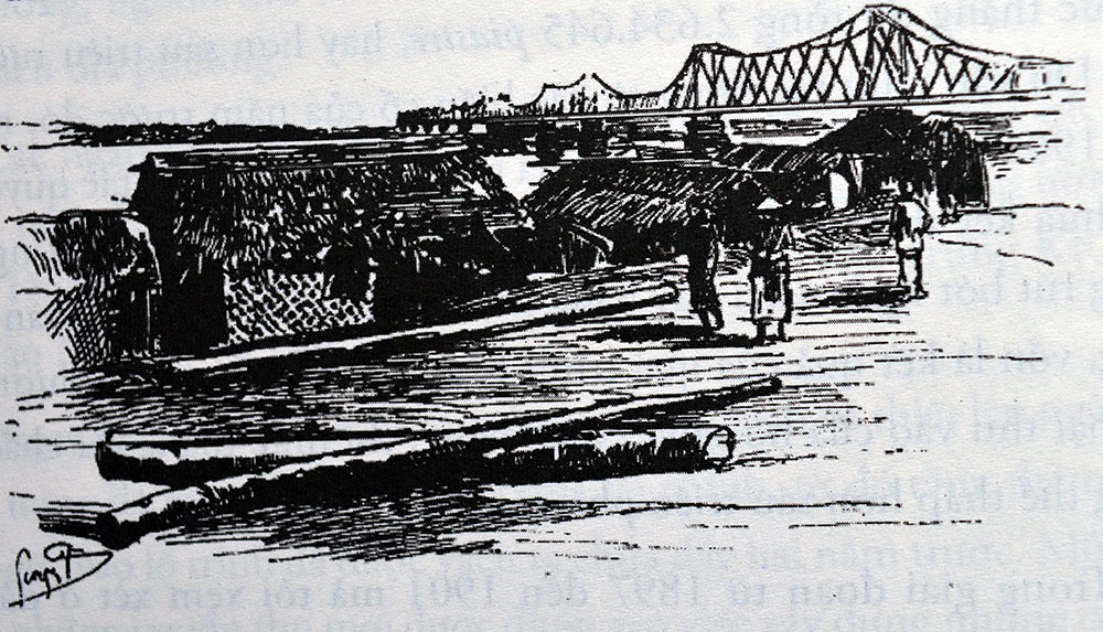 Bến thuyền và cầu Long Biên  (tranh minh họa trong “Xứ Đông Dương”)