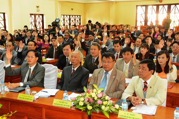 Các đại biểu HĐND tỉnh khóa IX biểu quyết Thông qua Nghị quyết kỳ họp
