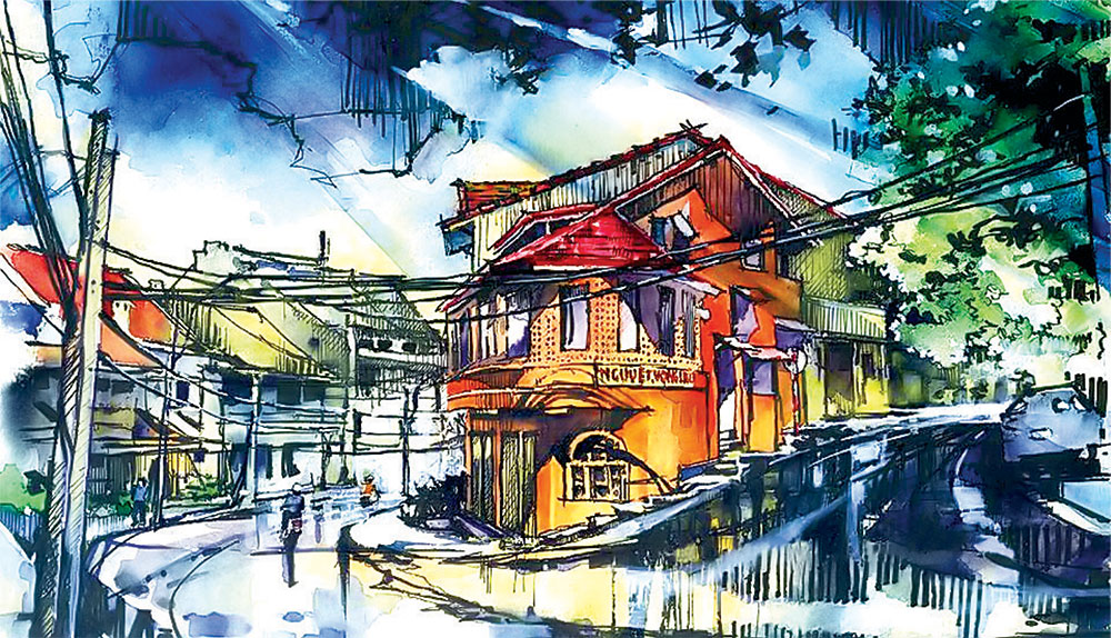 Nguyệt Vọng lầu qua tranh màu nước của tác giả Đặng Phan Lạc Hoa