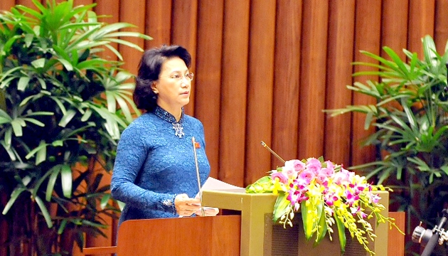 Chủ tịch Quốc hội Nguyễn Thị Kim Ngân phát biểu khai mạc Kỳ họp thứ nhất, Quốc hội khóa XIV. (Nguồn: chinhphu.vn)