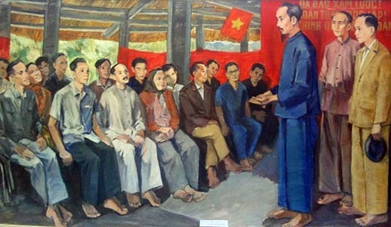 Bức họa Đại hội quốc dân họp ở Tân Trào ngày 16/8/1945 quyết định tổng khởi nghĩa trong cả nước - Ảnh: tư liệu