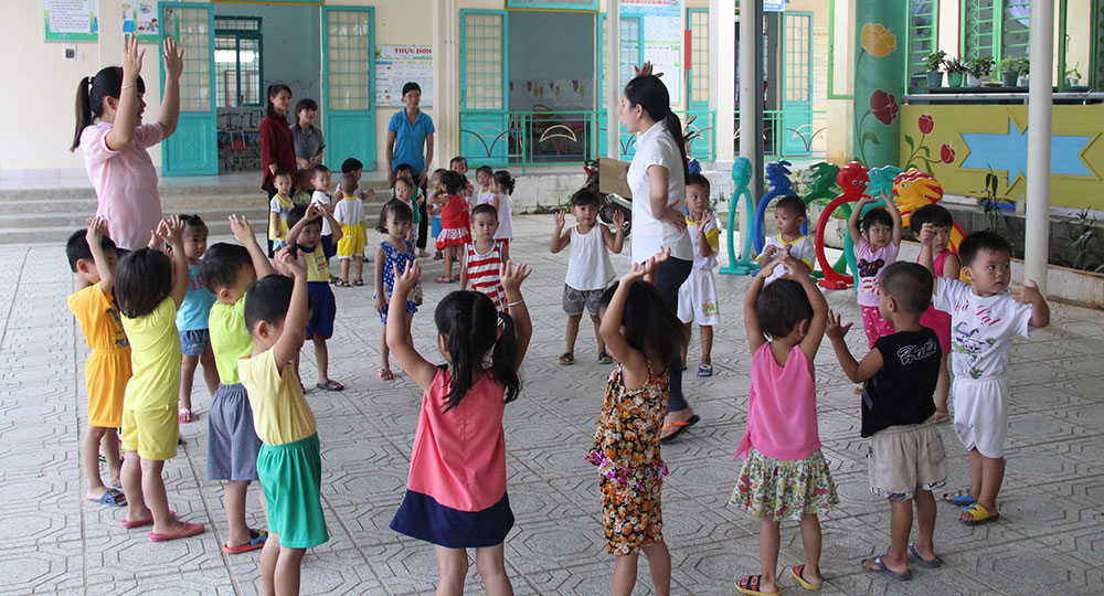 Trẻ mầm non ở xã Quảng Trị được học tập trong ngôi trường mới khang trang, đầy đủ tiện nghi. Ảnh: K.Phúc