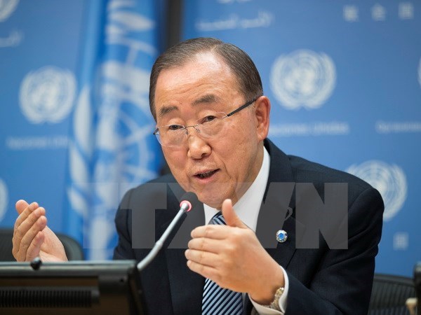 Tổng thư ký Liên hợp quốc Ban Ki-moon trong cuộc họp báo ở New York của Mỹ ngày 16/12. (Ảnh: THX/TTXVN)