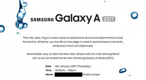 Thư mời sự kiện ra mắt dòng Galaxy A (2017) của Samsung