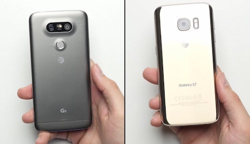 LG G5 với pin tháo rời đặt cạnh Galaxy S7.
