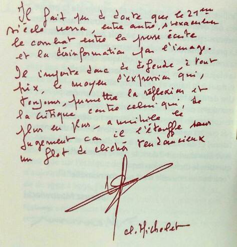 Thủ bút của nhà văn Claude Michelet