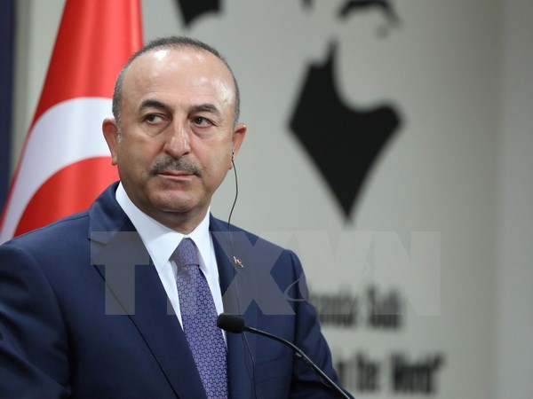 Ngoại trưởng Thổ Nhĩ Kỳ Mevlut Cavusoglu tại cuộc họp báo ở Ankara. (Nguồn: AFP/TTXVN)