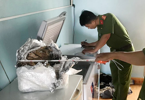 Một xác hổ được giấu trong tủ lạnh tại cơ sở sản xuất đồ gỗ mỹ nghệ, trang trí nội thất Huy Hoàng sáng ngày 5/9