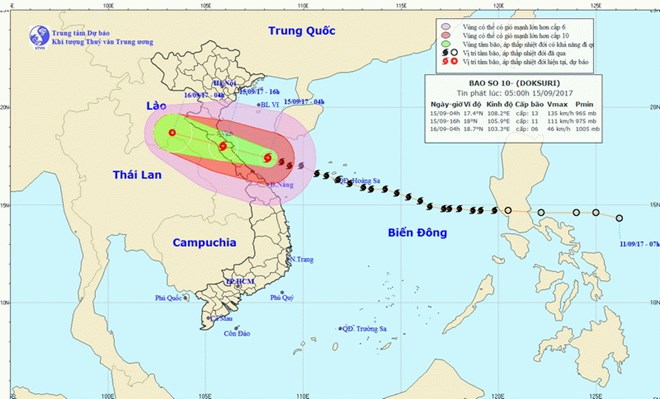Trưa 15/9, bão số 10 đi vào đất liền các tỉnh từ Nghệ An đến Quảng Trị