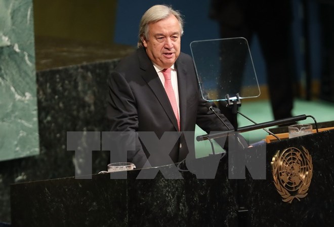 Tổng thư ký Liên hợp quốc Antonio Guterres phát biểu tại lễ khai mạc kỳ họp cấp cao Đại hội đồng khóa 72 tại New York ngày 19/9. (Nguồn: AFP/TTXVN)