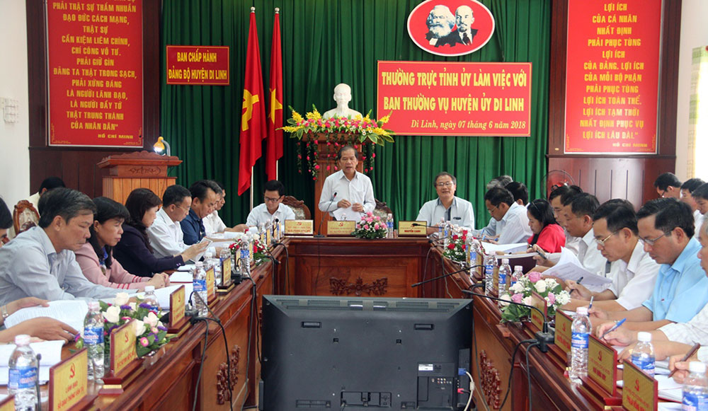 Đồng chí Nguyễn Xuân Tiến - Ủy viên Trung ương Đảng, Bí thư Tỉnh ủy phát biểu tại hội nghị