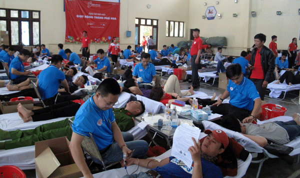 Khu vực tiếp nhận máu tại Ngày hội Giọt hồng Thành phố Hoa 2019