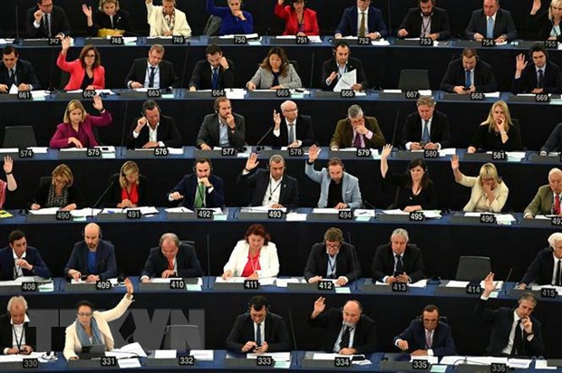 Toàn cảnh phiên bỏ phiếu của Nghị viện châu Âu về lập trường của Liên minh châu Âu đối với Thỏa thuận Brexit, tại Strasbourg, Đông Bắc Pháp ngày 18/9/2019