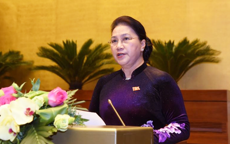 Chủ tịch Quốc hội Nguyễn Thị Kim Ngân trình bày diễn văn bế mạc