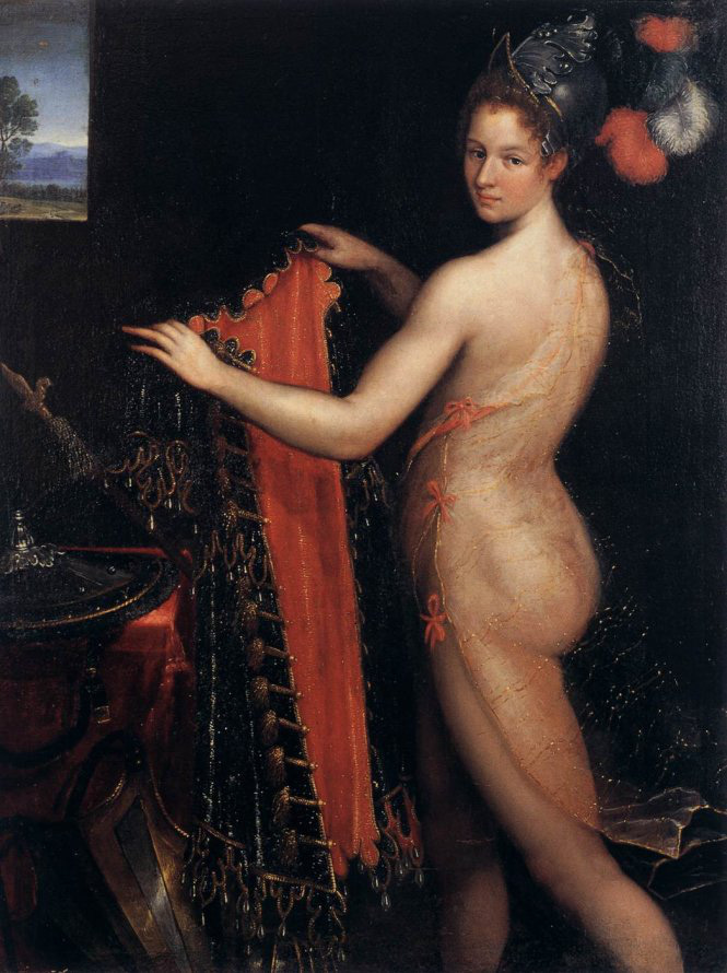 Bức khỏa thân đầu tiên trong lịch sử do một nữ họa sĩ thực hiện: Minerva đang thay xiêm y của Lavinia Fontana, vẽ năm 1612-1613, kích thước 154cm x 115cm.